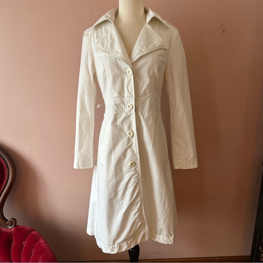 Kenneth Cole Reaction White Cotton Women’s Trench Coat Size M Pre-Owned